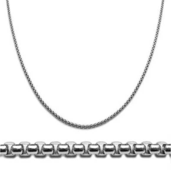 STERLING SILVER RHODIUM FINISH ROUND BOX CHAIN NECKLACE IN 1.8MM (GAUGE 140) - Picture 1 of 1